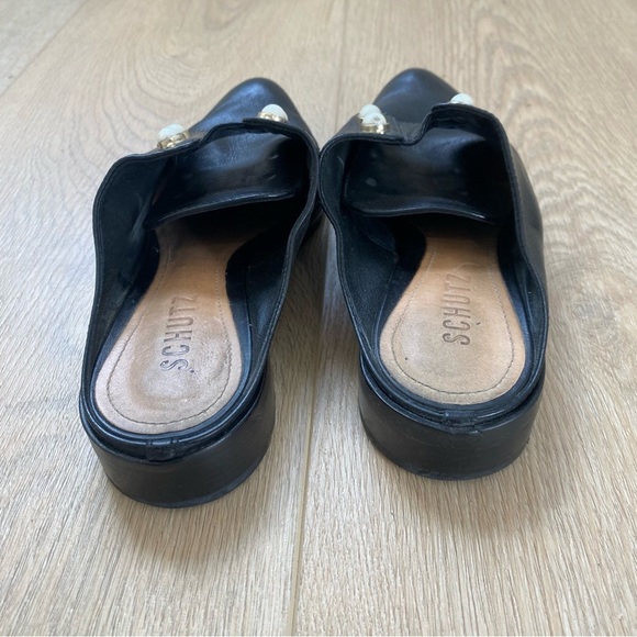 Schutz Jaine Pearl Embellished Black Leather Slip On Mule - Picture 3 of 5
